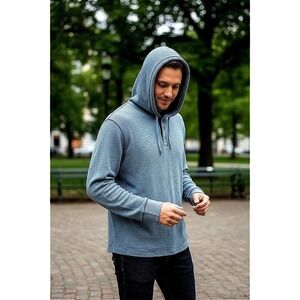 Flag & Anthem Mens Light Blue‎ Thermal Henley Hoodie Size XL Long Sleeve
